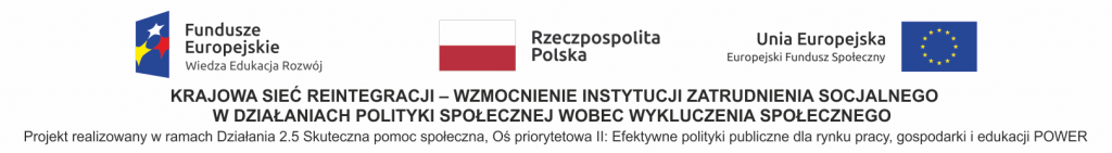 Pro­jekt pn.: Kra­jowa Sieć Rein­te­gracji – wzmoc­nie­nie insty­tucji zatrud­nienia soc­jal­nego w dzi­ała­ni­ach poli­tyki społecznej wobec wyk­luczenia społecznego