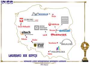 Mapa Laureatów XIX edycji konkursu Lider Zarządzania Zasobami Ludzkimi